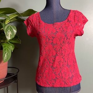 Red Sheer Floral Too With Back Cut Outs